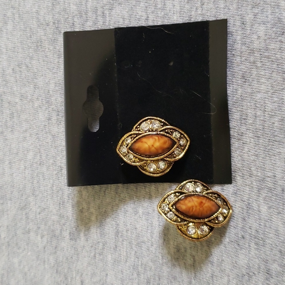Vintage brassy gold faux amber, post back earrings. Unique jewelry.